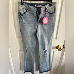Dollhouse Blue Straight Leg Jeans with Distressed Details